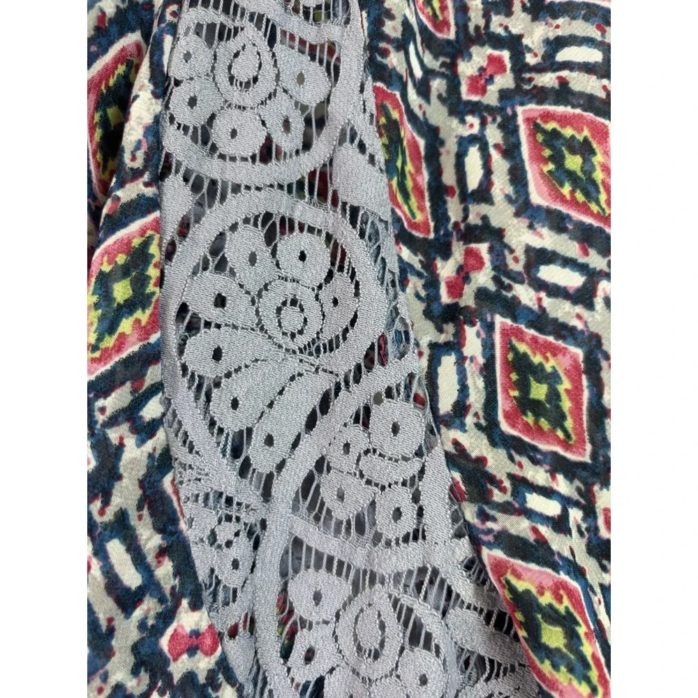 Olive Hill Women's Floral Boho Peasant Top Sz L 3/4 Sleeve W/Lace Insert